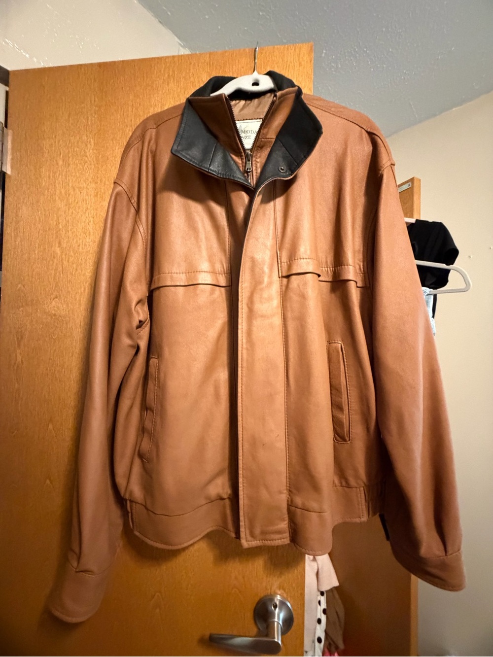 Men's Tan Leather Jacket with Black Collar - Lightweight Layer. Alta Moda Firenz